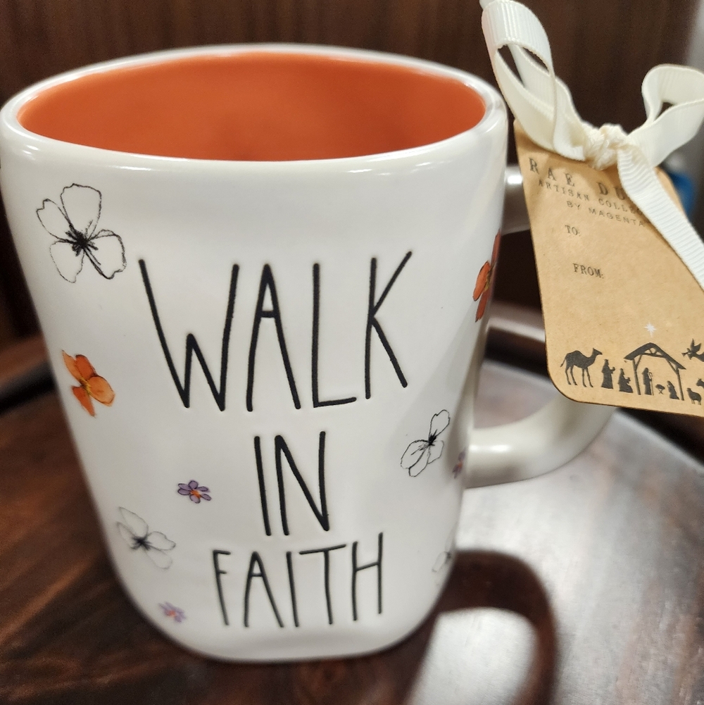 Rae Dunn "Walk in Faith" Flowered Ceramic Mug